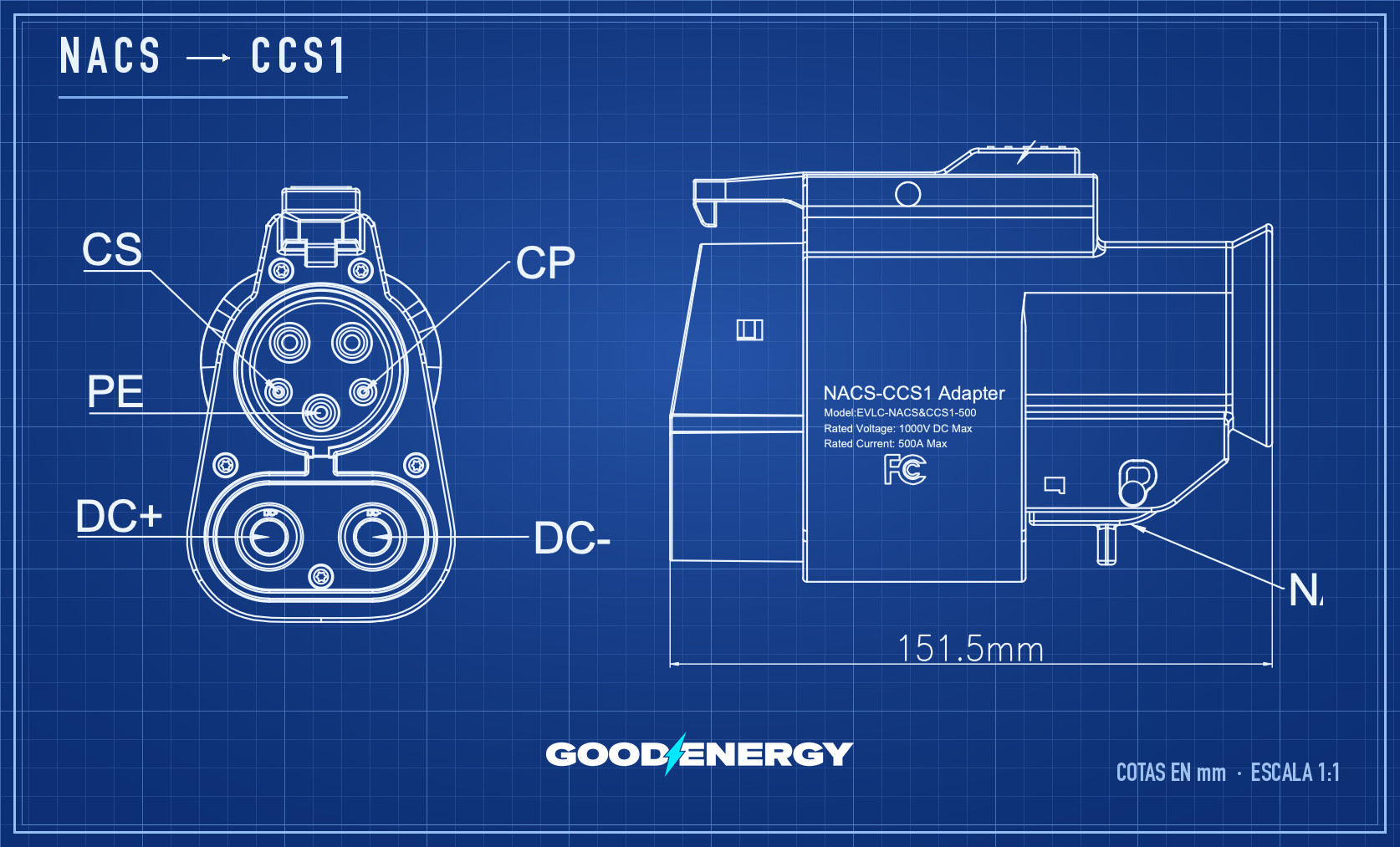 Adaptador DC NACS → CCS1