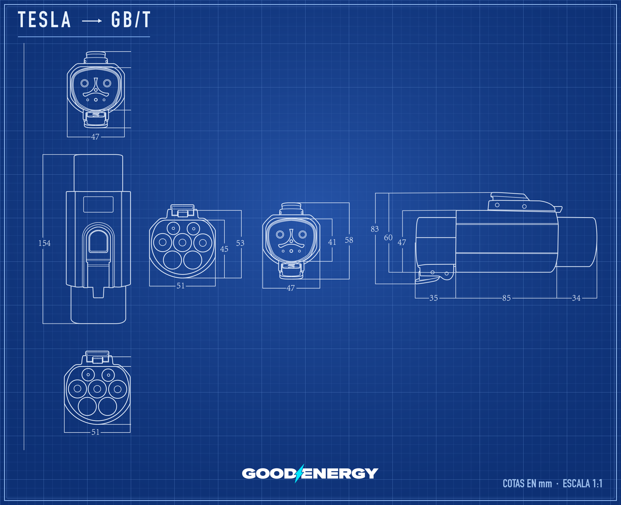 Adaptador Tesla → GB/T