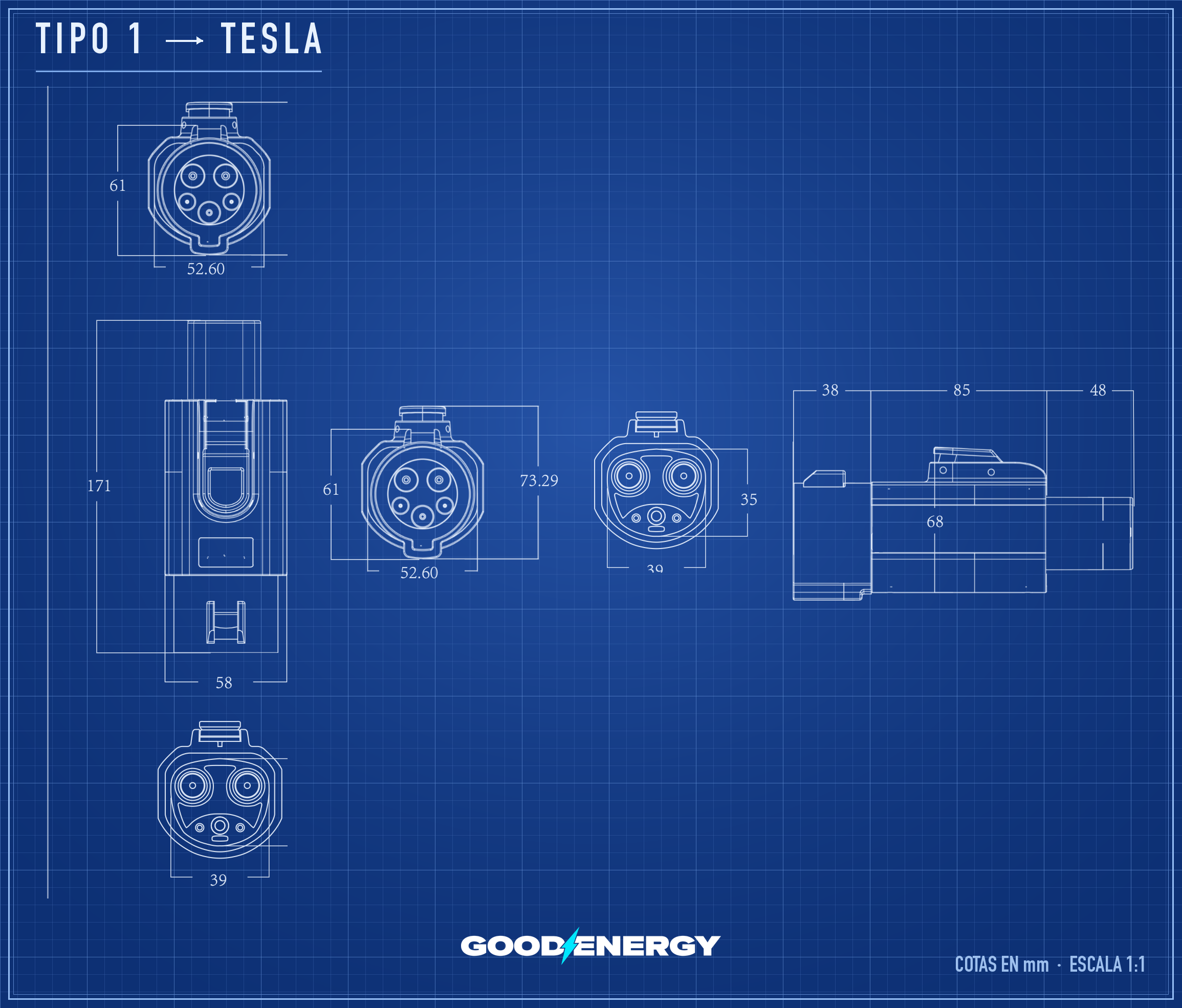 Adaptador Tipo 1 → Tesla