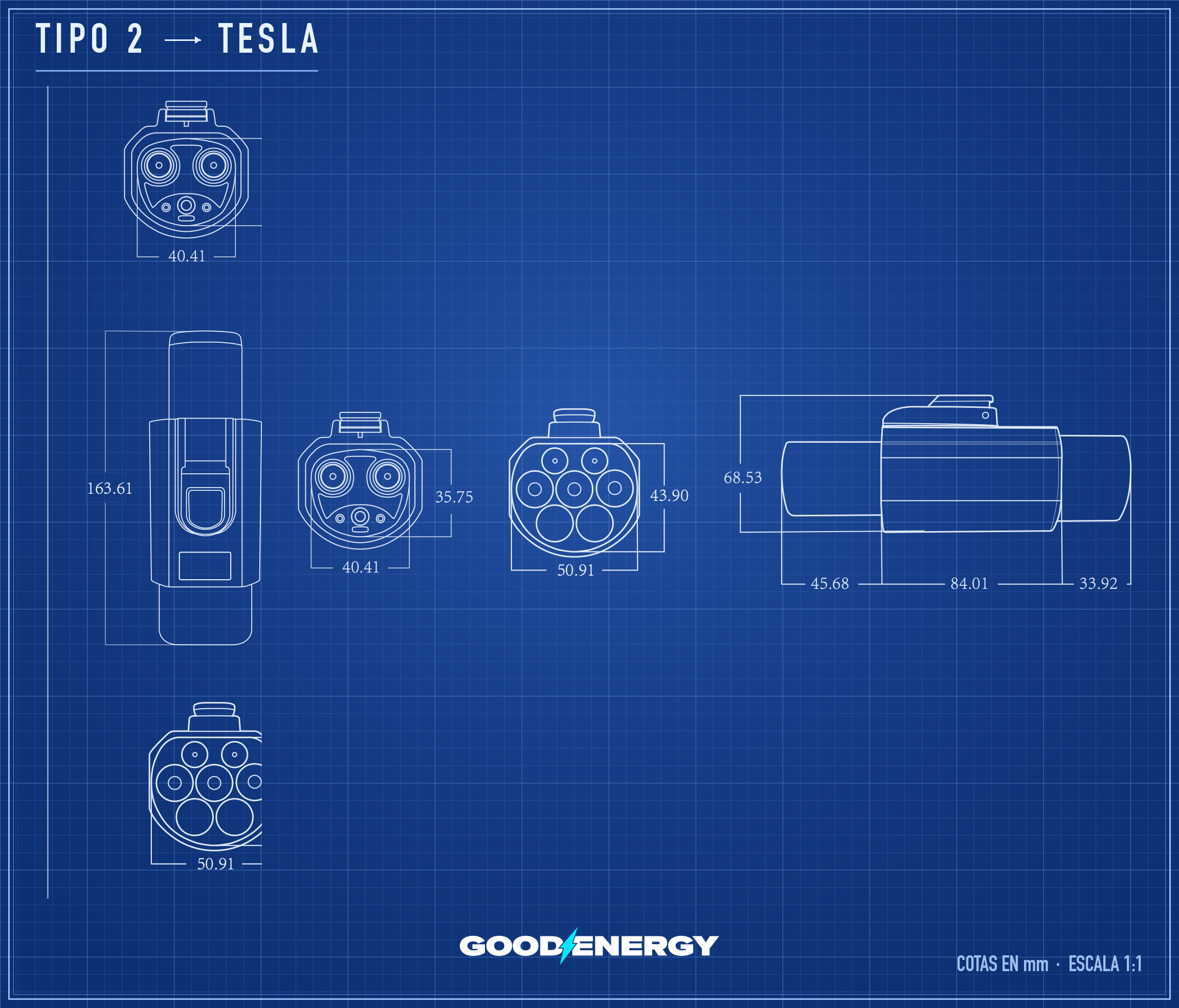 Adaptador Tipo 2 → Tesla